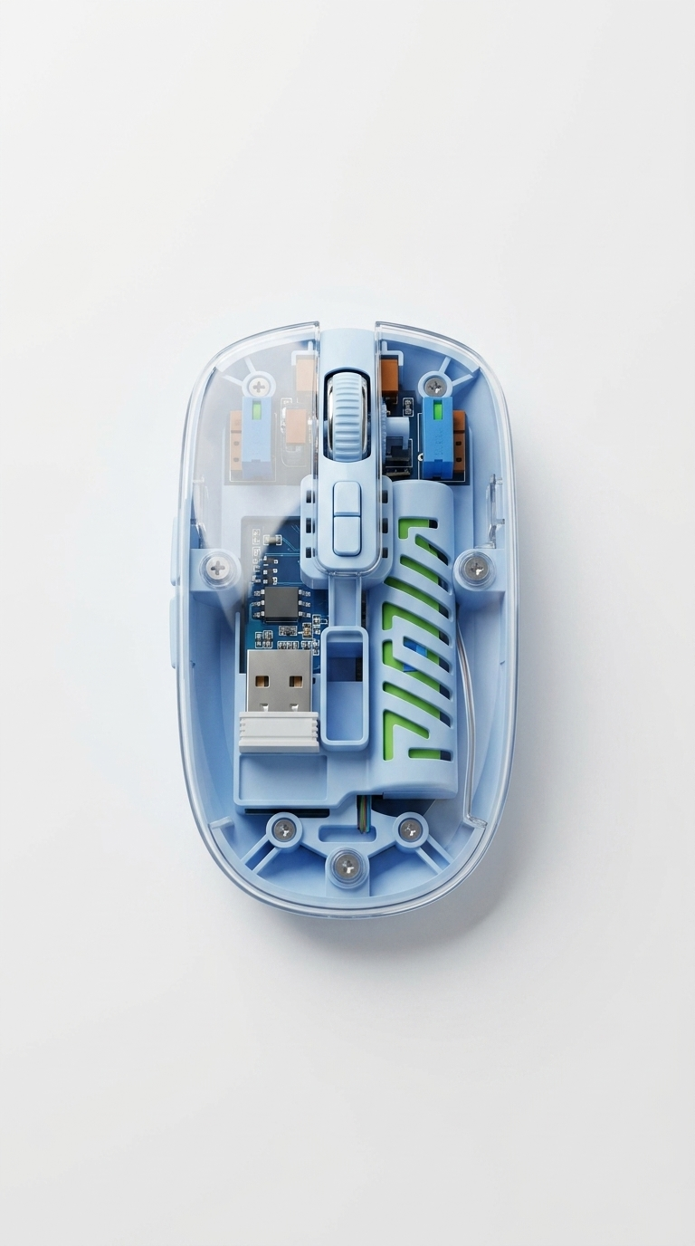 Sleek Transparent Wireless Mouse – Cyberpunk Aesthetic, Multi-Device Precision