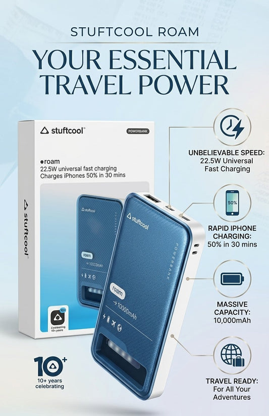 STUFFCOOL- ROAM 10000mAh With 22.5W Universal Fast charging IPHONE 50% In 30 minutes