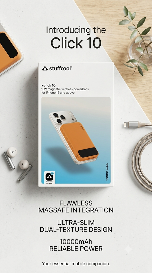 Click 10000mAh 15W Slim Magnetic Wireless Powerbank for iPhone 12 and above