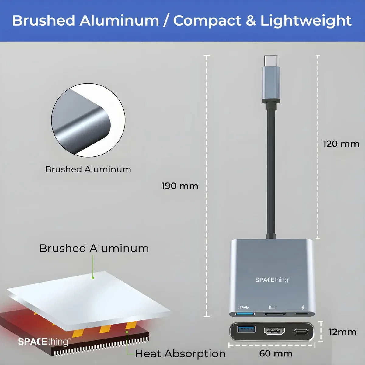 Spacething Linker 3-in-1 USB-C Hub - Grey