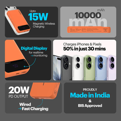 Click 10000mAh 15W Slim Magnetic Wireless Powerbank for iPhone 12 and above