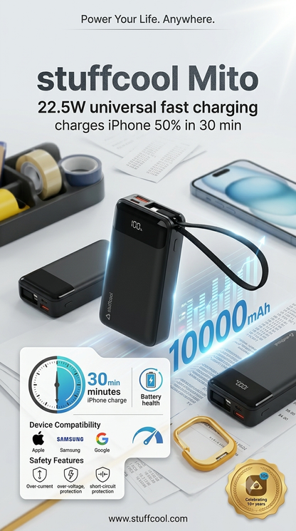 STUFFCOOL- MITO MINi 10000 mAh With 22.5W Universal Fast charging IPHONE 50% In 30 minutes