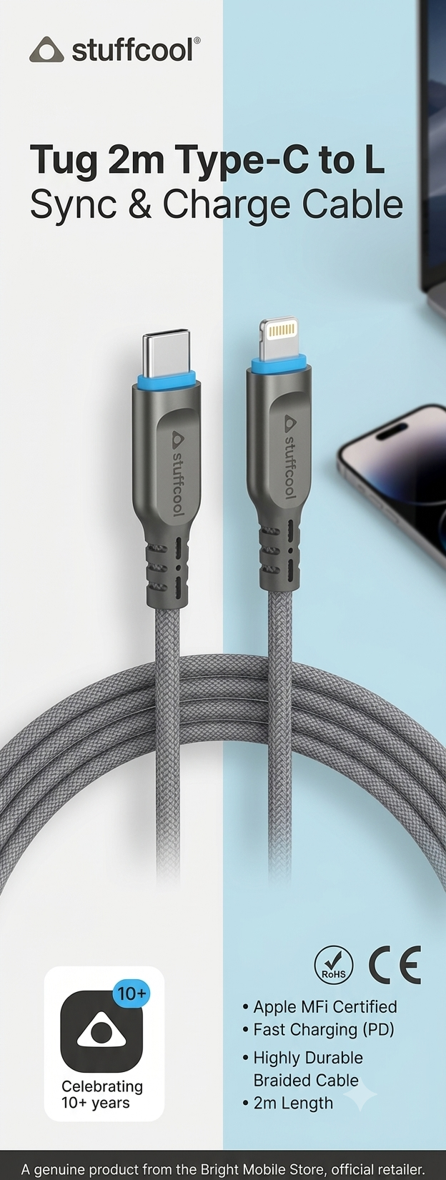 STUFFCOOL TUG TYPE -C TO L CABLE 20W ( 2M ) Sync & Charge Cable