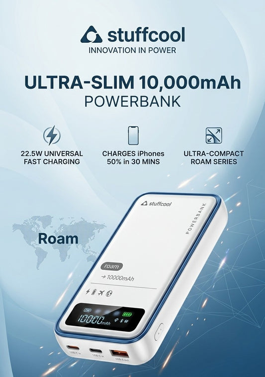 STUFFCOOL- ROAM 10000mAh With 22.5W Universal Fast charging IPHONE 50% In 30 minutes